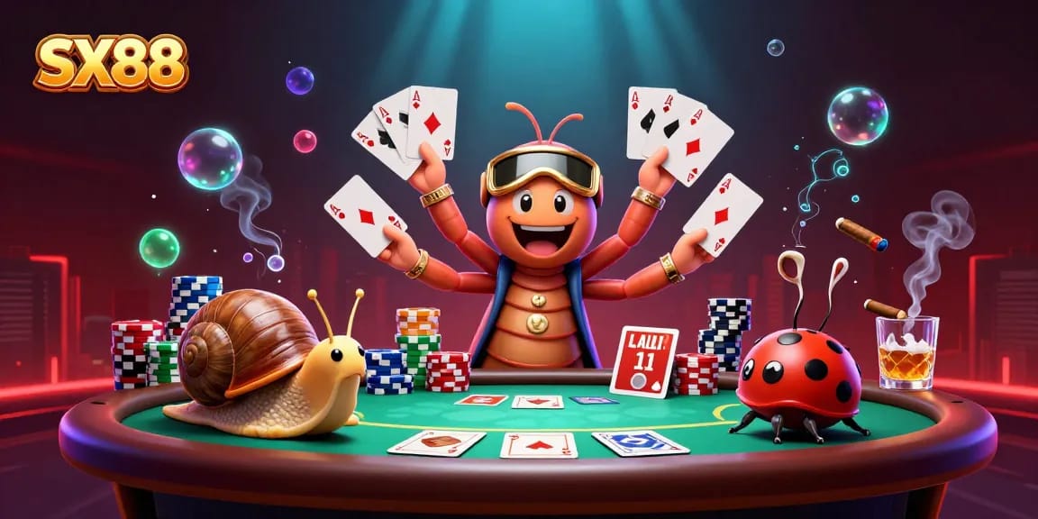 SX88's thrilling millipede dealer engaging players with cards at a vibrant casino scene