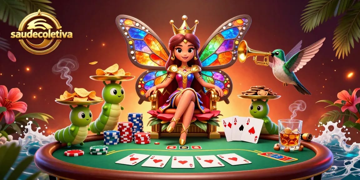 Menggandeng saudecoletiva dengan ilustrasi kartun 3D memperlihatkan ratu kupu-kupu mewah di dunia permainan kasino.