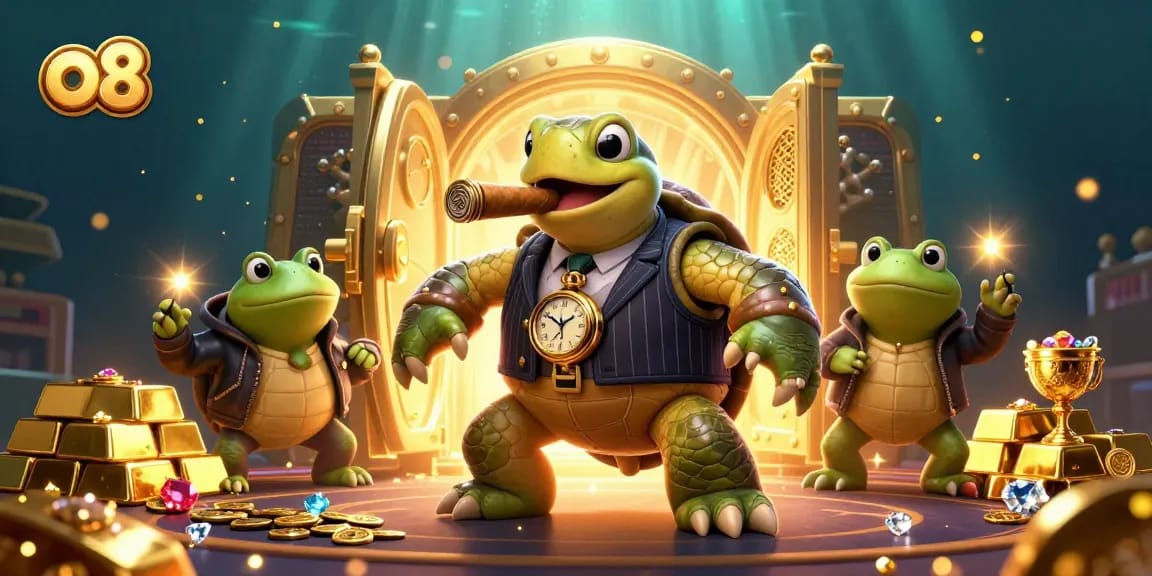 Join the excitement at o8 as our charismatic snapping turtle dealer brings endless fun to the casino floor.