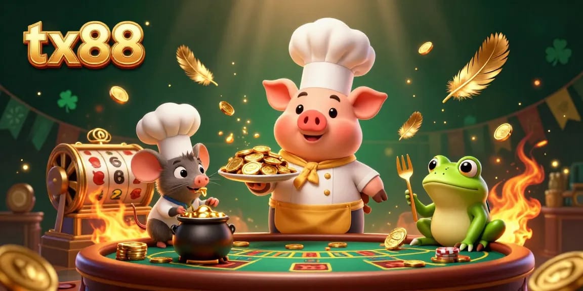 Experience the vibrant excitement of tx88 with gold coins and casino games in a fun-filled scene.