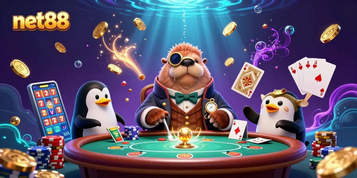 Experience thrilling gambling action at net88 with a jolly walrus and friends at the poker table.