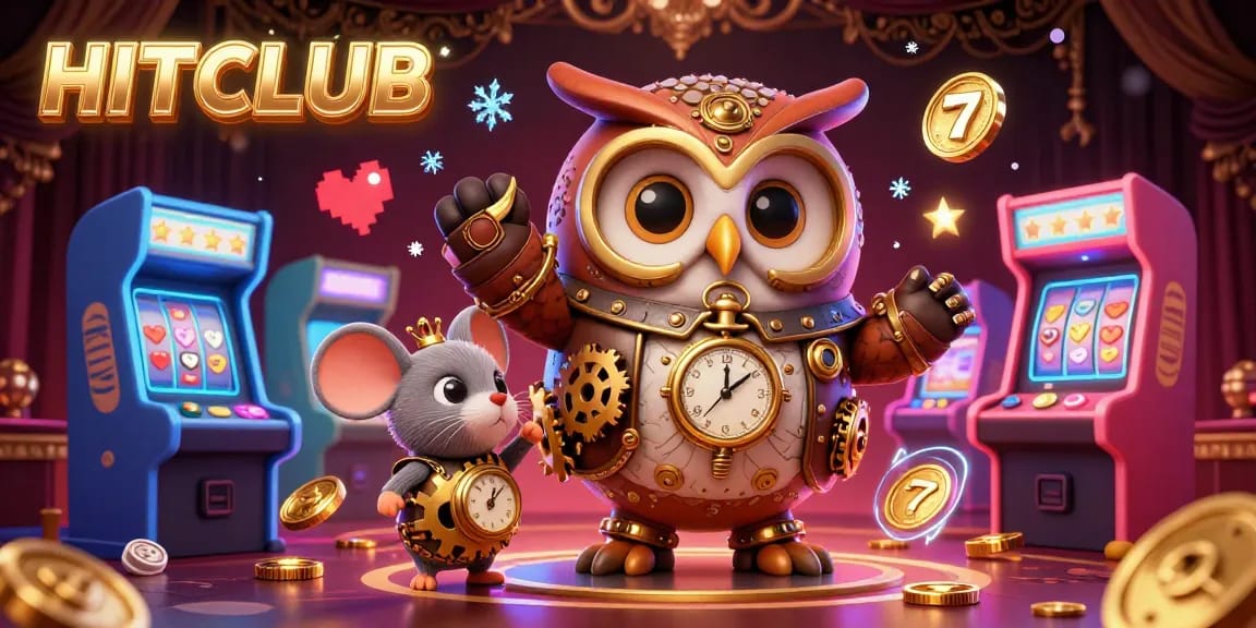 Gamblers enjoy the immersive HITCLUB casino experience with a vibrant 3D owl guiding them through games.