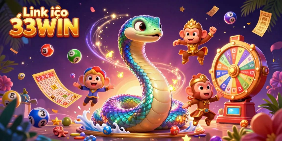 Link vào 33WIN celebrates with vibrant lottery elements and colorful casino magic.