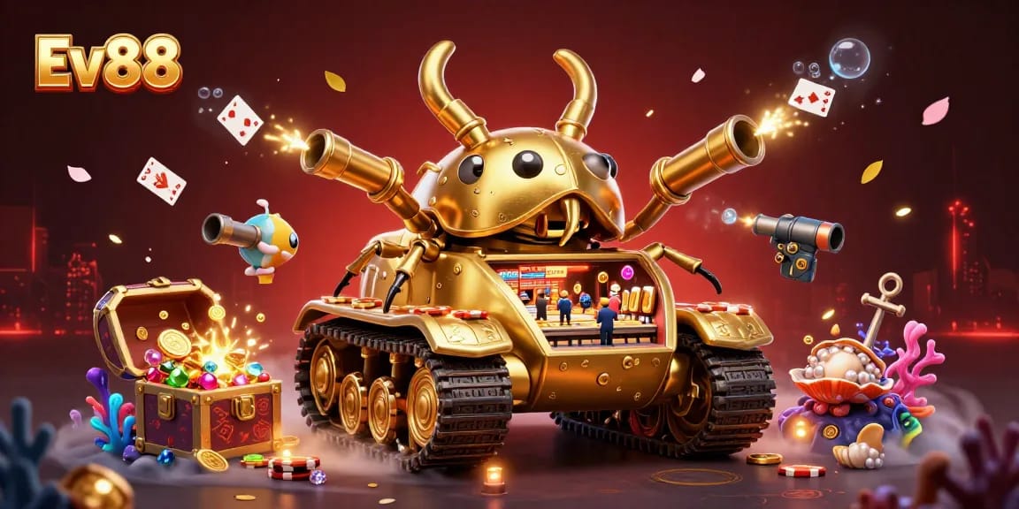 Experience thrilling action with Ev88 in a vibrant 3D casino scene filled with excitement and winning opportunities.