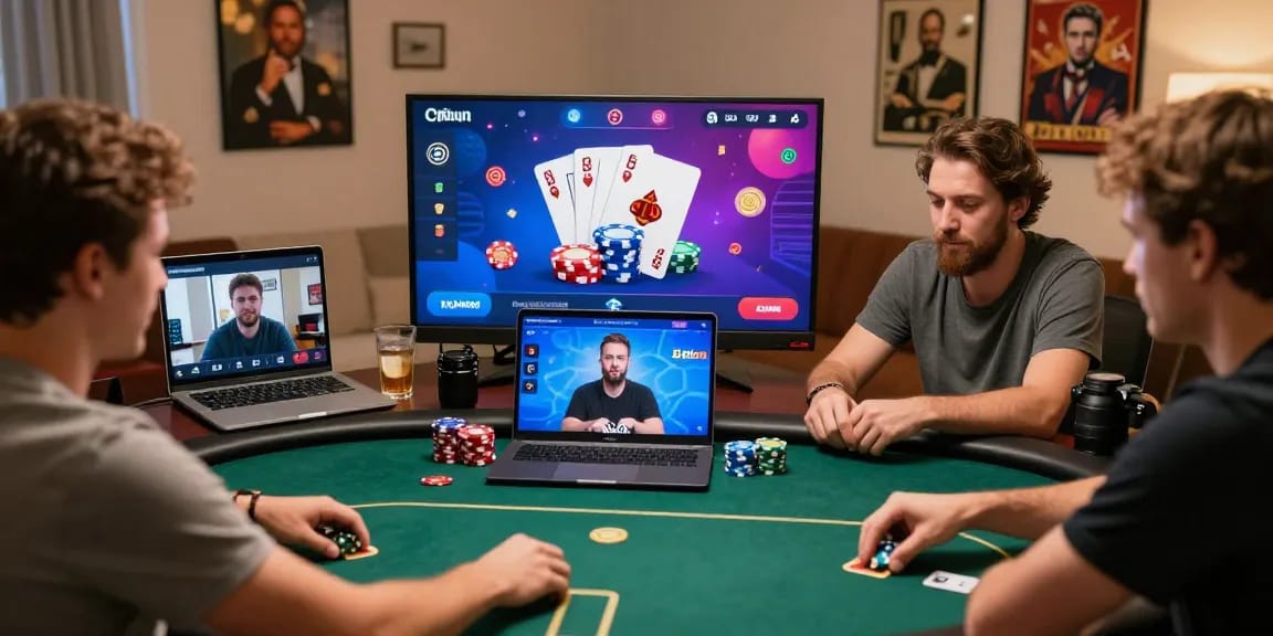 Situs Poker Online Resmi Domino88 showcased in an exciting online poker game with diverse players interacting on a stylish digital platform.