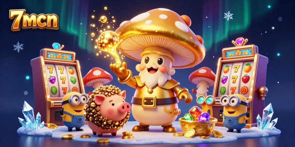 Spin and win big with 7mcn's magical golden wizard and treasure-seeking pig in casino action.