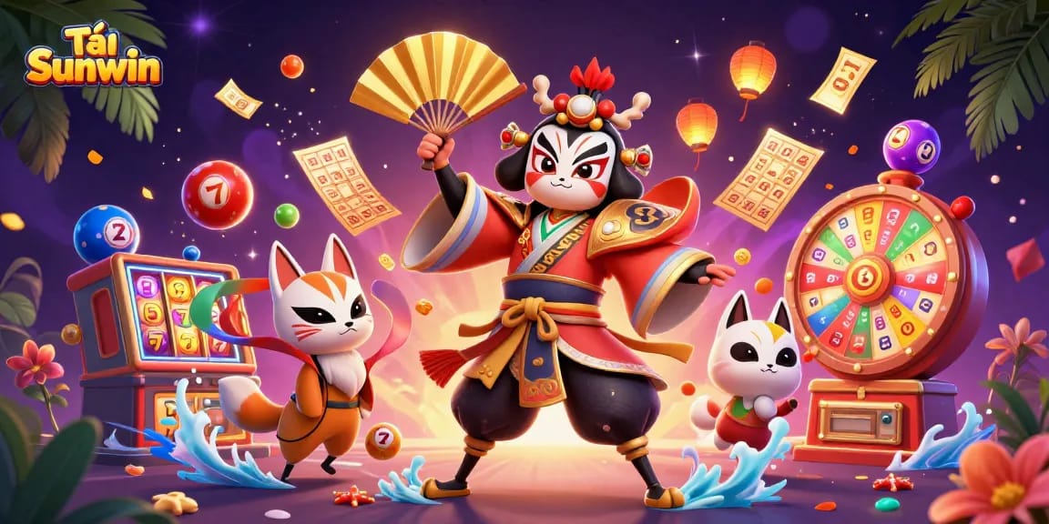 Tải Sunwin to access thrilling slots and dynamic casino action featuring a kabuki warrior.