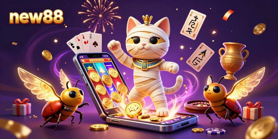 Experience thrilling wins at new88 with a vibrant 3D casino scene full of excitement.