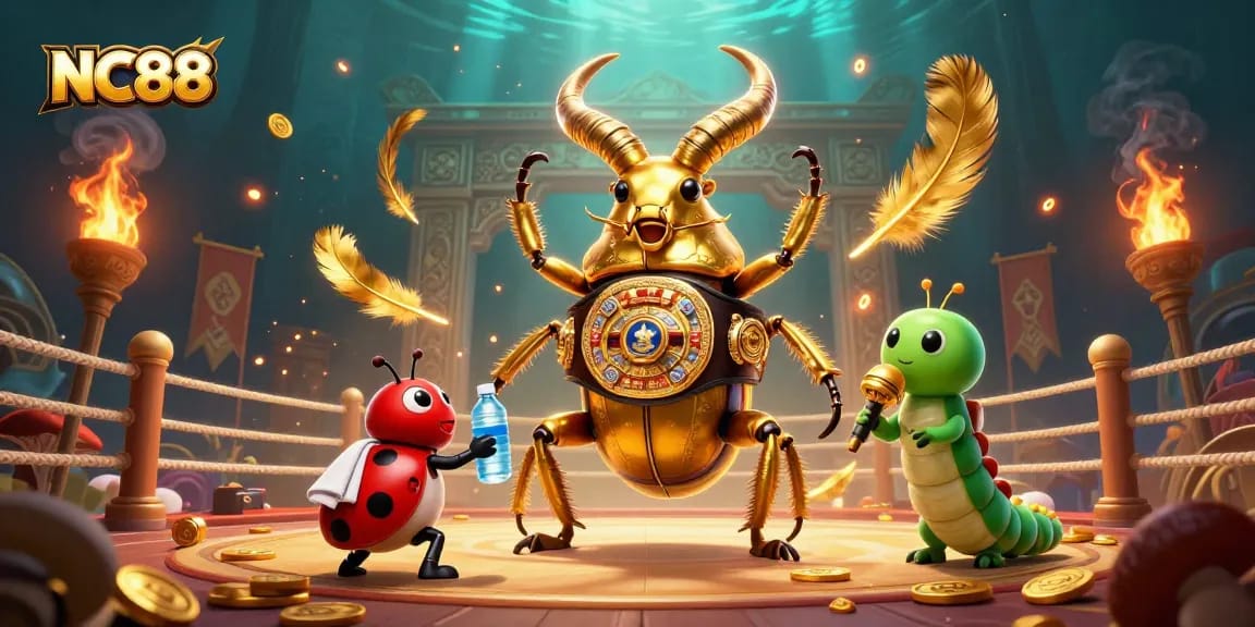 Experience exhilarating action at NC88 with a dynamic casino scene featuring a boxing stag beetle and energetic characters.
