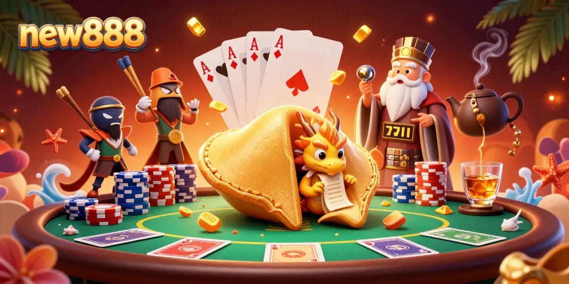 Experience the excitement of new888 as wise guardian characters celebrate fortune at a vibrant casino scene.
