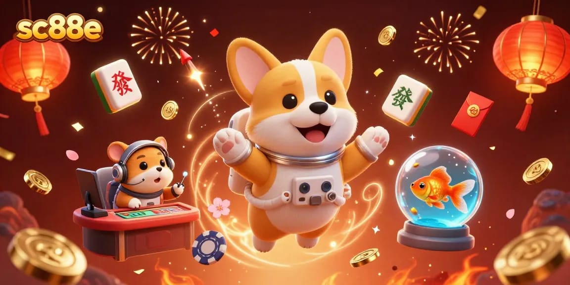 Join the cosmic adventure with sc88e as the astronaut corgi plays in a vibrant space casino!