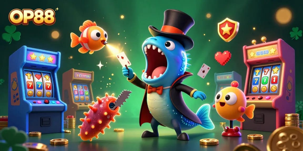 Experience OP88's engaging casino magic with a vibrant scene of gaming, luck, and excitement.