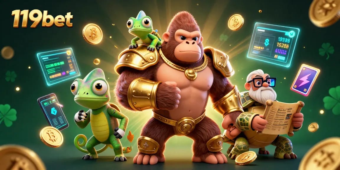 Experience the thrill of 119bet with vibrant characters and dynamic casino elements showcasing gambling excitement.