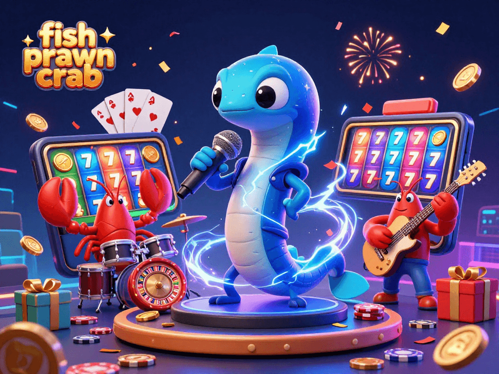 Experience thrilling action in this fish prawn crab casino scene featuring detailed 3D characters and vibrant gameplay elements.