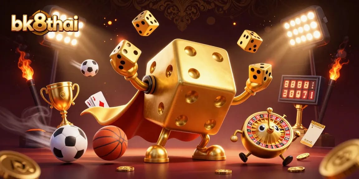 Experience the excitement of bk8thai as a golden dice golem juggles winning elements of gambling.