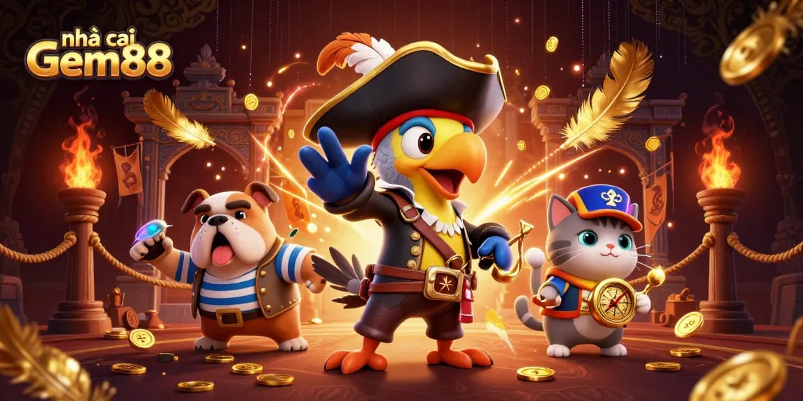 Bet on thrilling adventures at nhà cái Gem88 with pirate characters and dynamic gambling elements.