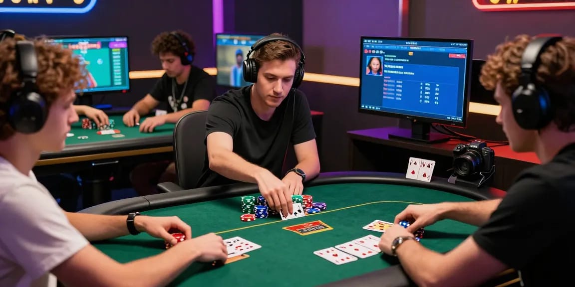 Exciting Game Poker Uang Asli Dominobet scene with players strategizing in an online poker game.
