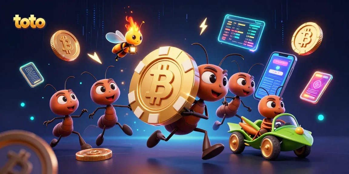 Tim semut melakukan aksi cerdik membawa chip poker emas besar dalam permainan toto