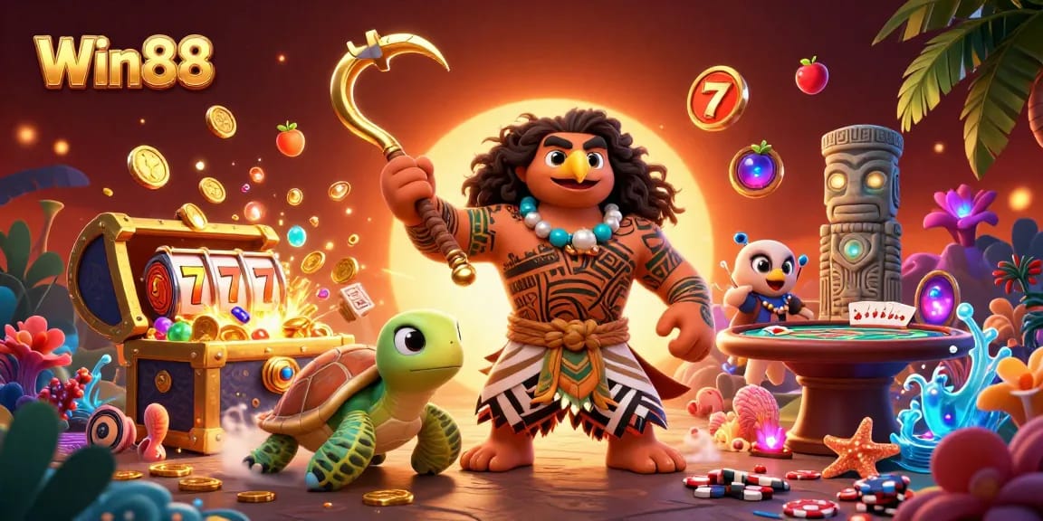 Win88 takes you on an exciting casino adventure with vibrant characters and epic gaming elements.