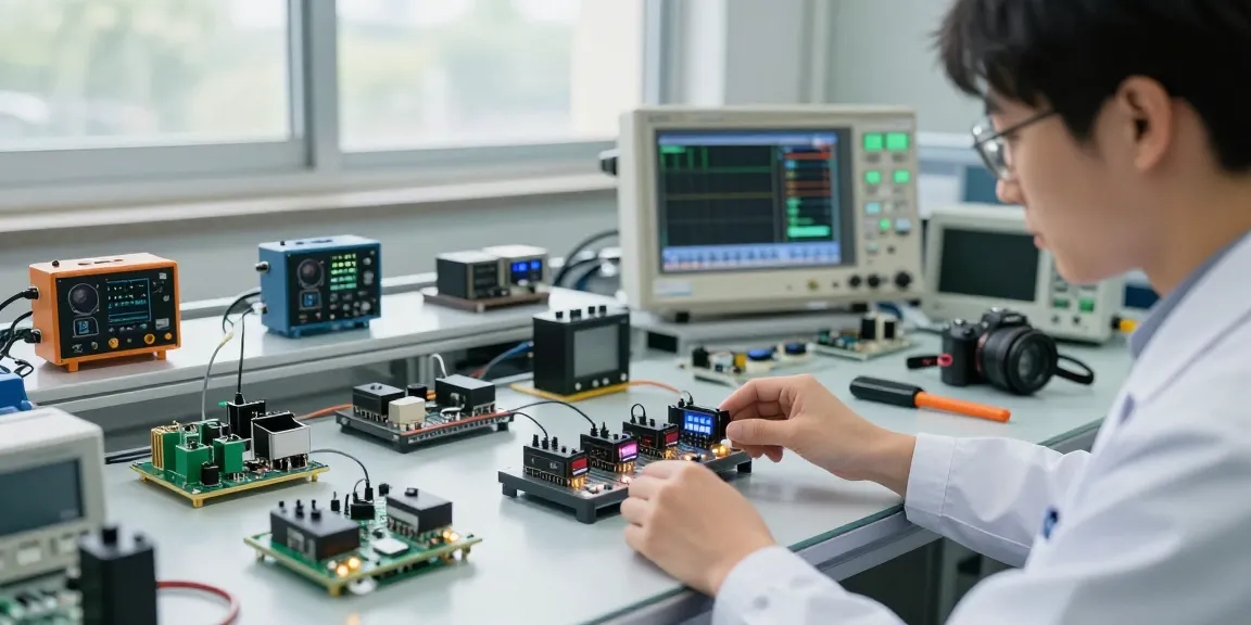 Hands-on inspection of a Piezo switch in a high-tech manufacturing setting with modern equipment.