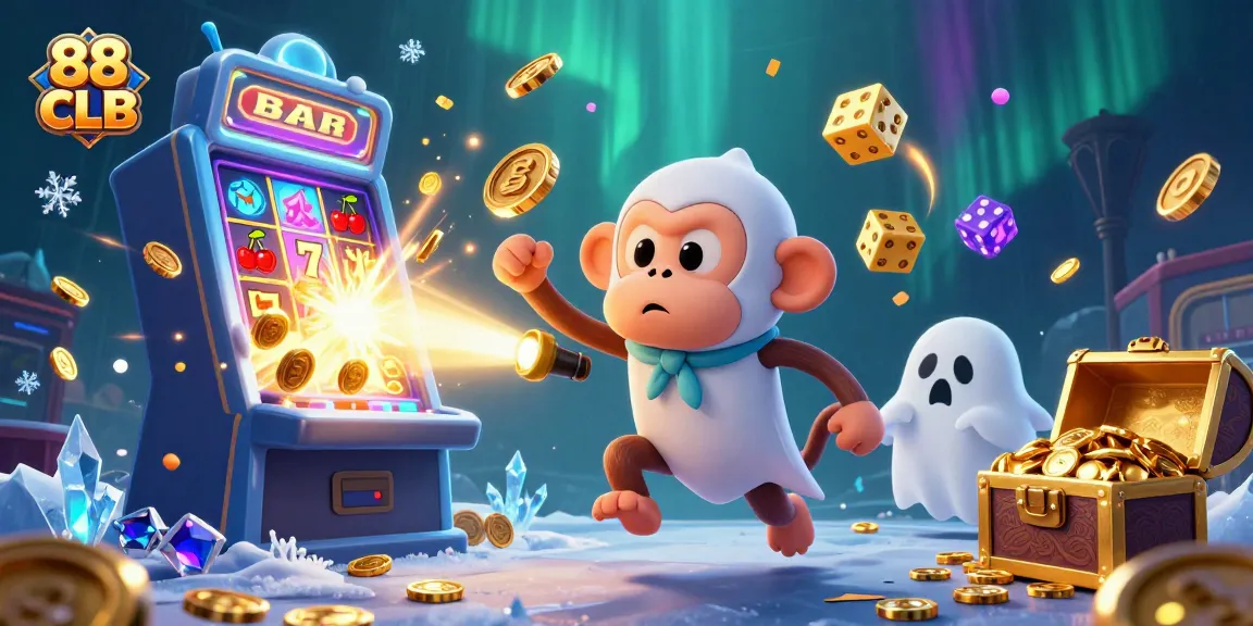Experience the thrill at 88 CLB with a playful poltergeist monkey and a ghost-hunter puppy in a vibrant casino.