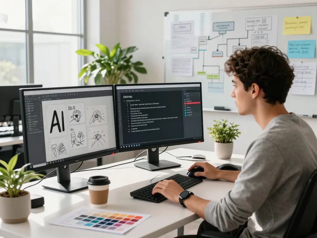 Engaging workspace showcasing video to prompt generation with AI tools and creative elements.