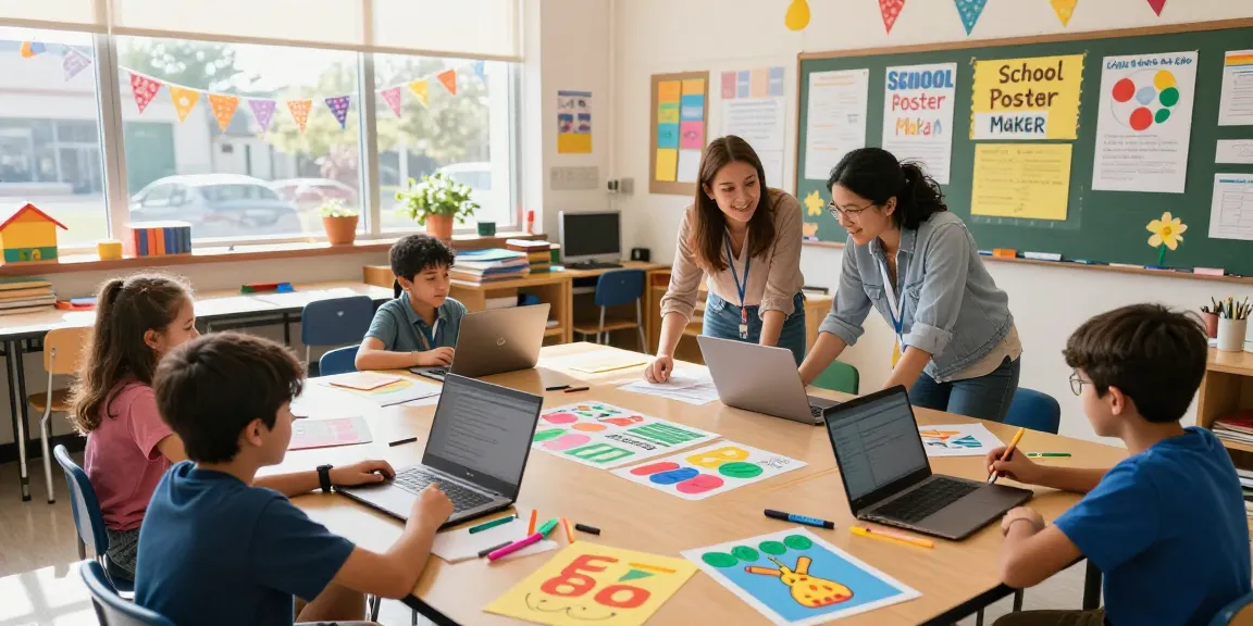 Classroom collaboration using a School Poster Maker for vibrant educational displays.