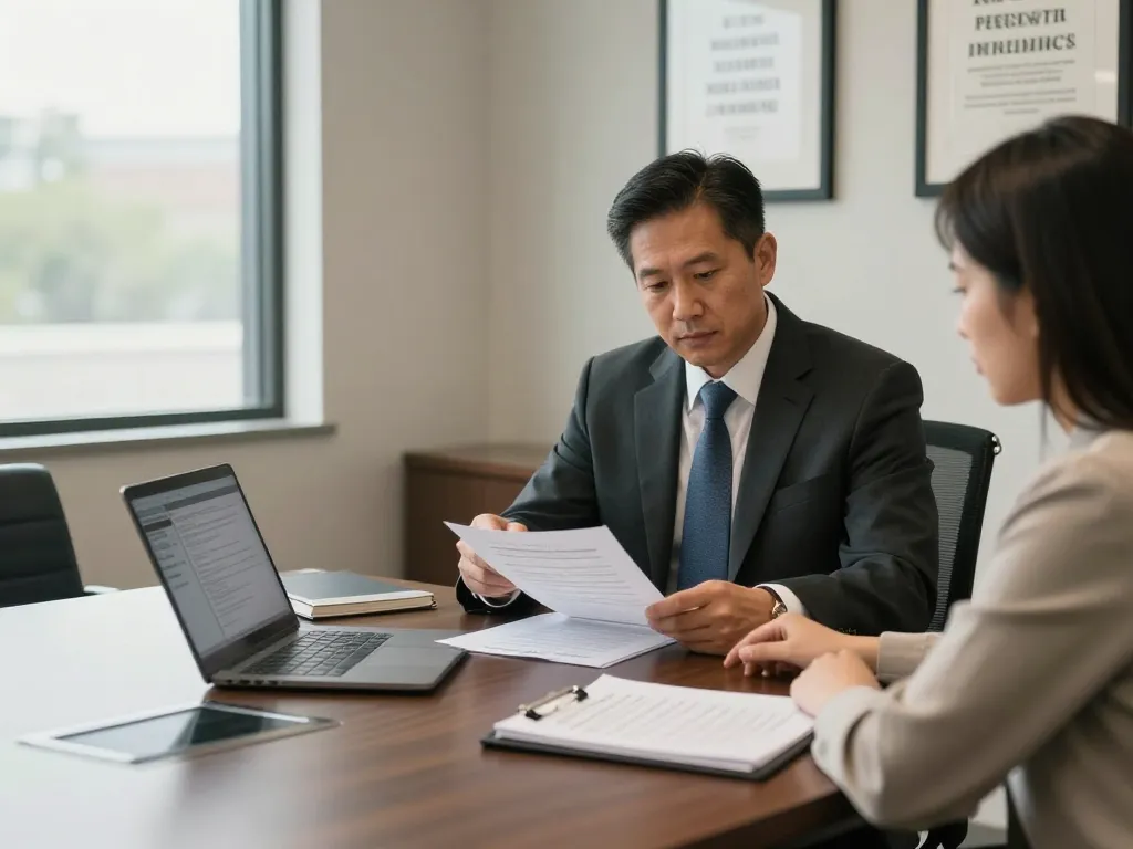 Houston Injury Attorney consulting with a client in a professional office, emphasizing legal support.
