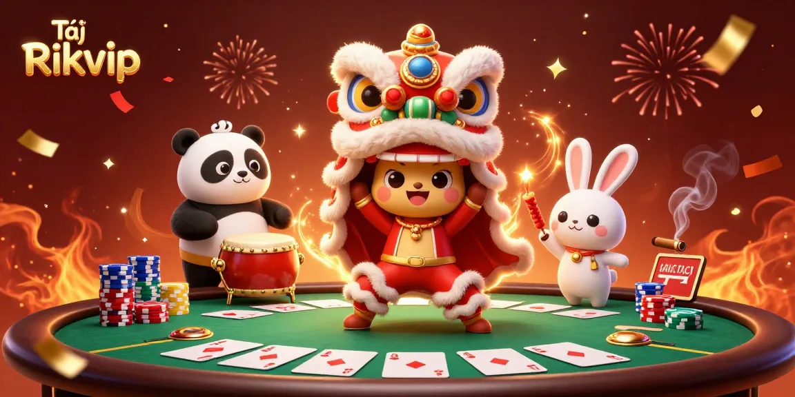 Tải Rikvip to experience dynamic casino action with a vibrant scene of celebrated characters and poker elements.
