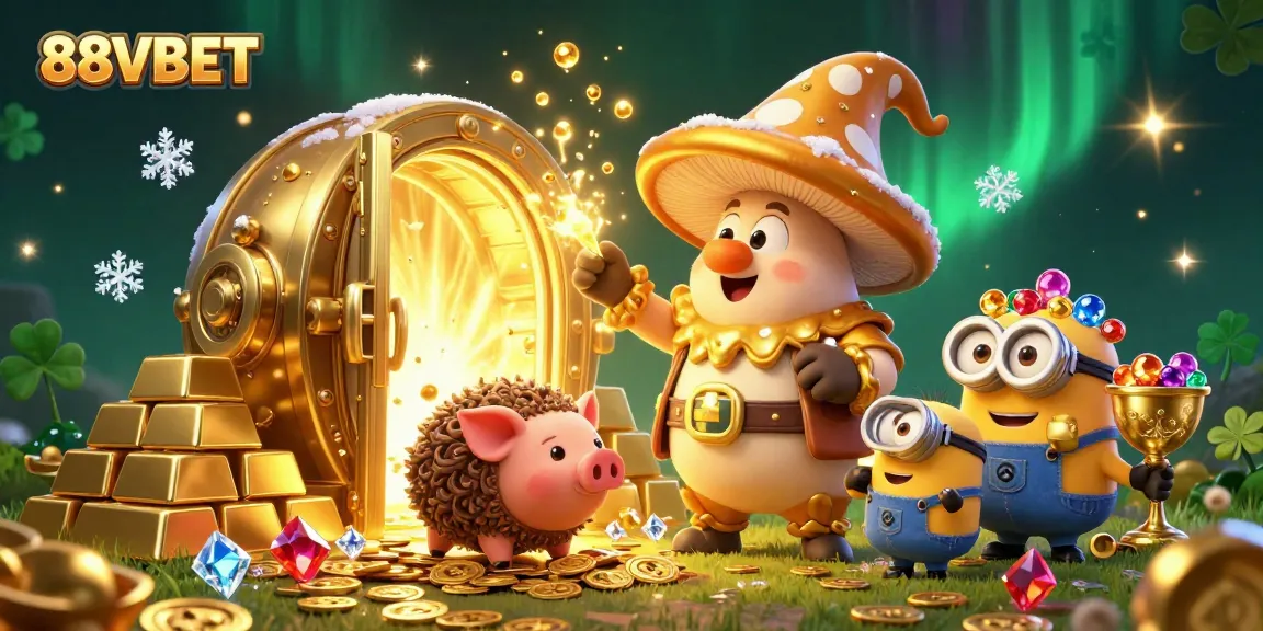 Experience exhilarating treasure magic with 88VBET's golden mushroom wizard and truffle pig in a casino adventure.