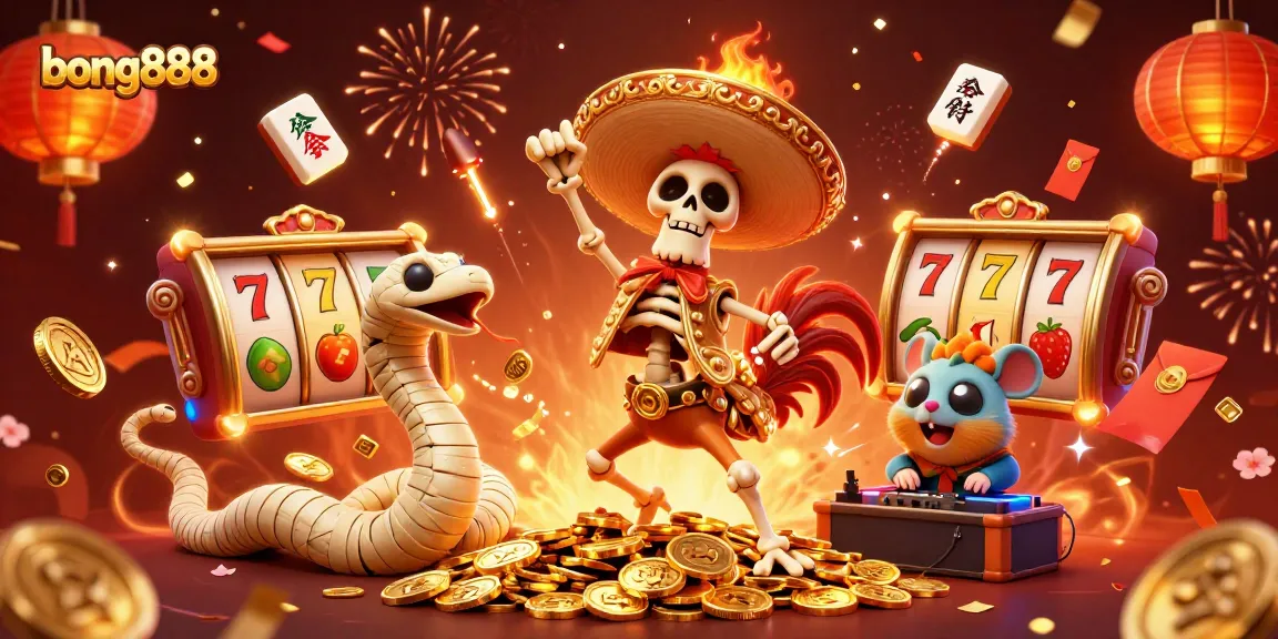 Experience the excitement of bong888 casino gaming with vibrant characters celebrating around slot machines.