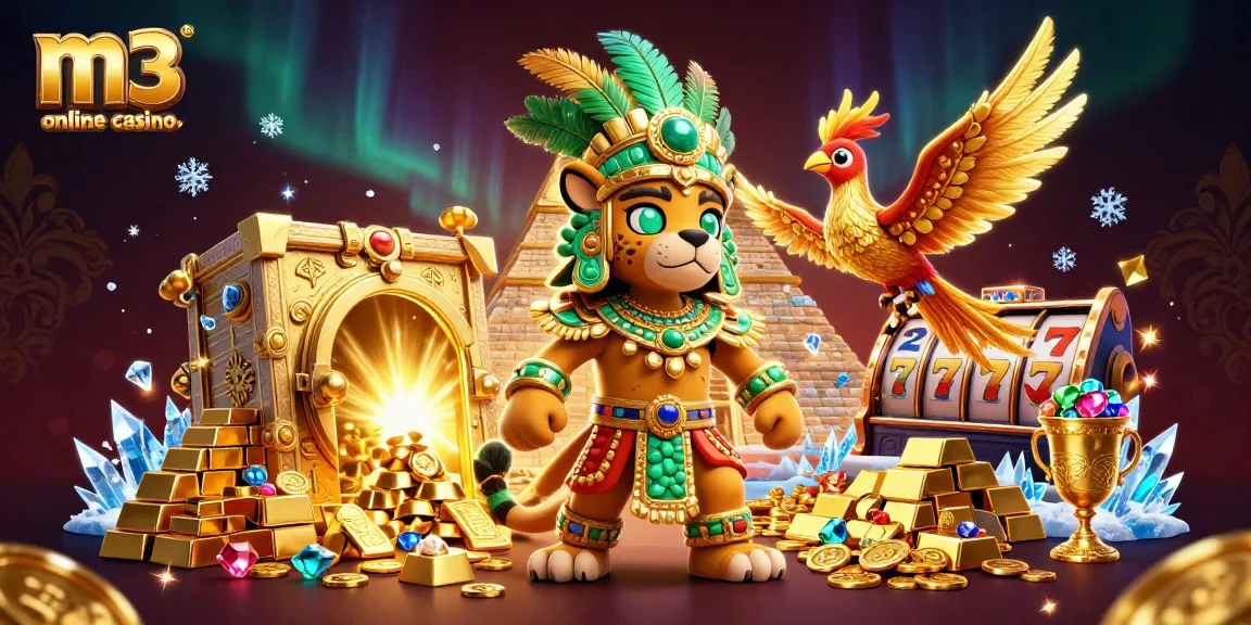 Experience the excitement of m3 online casino with a vibrant 3D illustration featuring gaming elements.