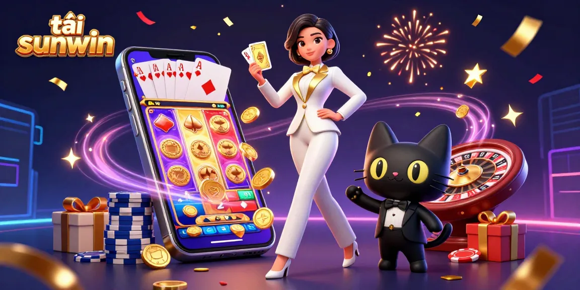 Experience the thrill of tải sunwin with a dazzling 3D casino scene showcasing a glamorous dealer and playful elements.