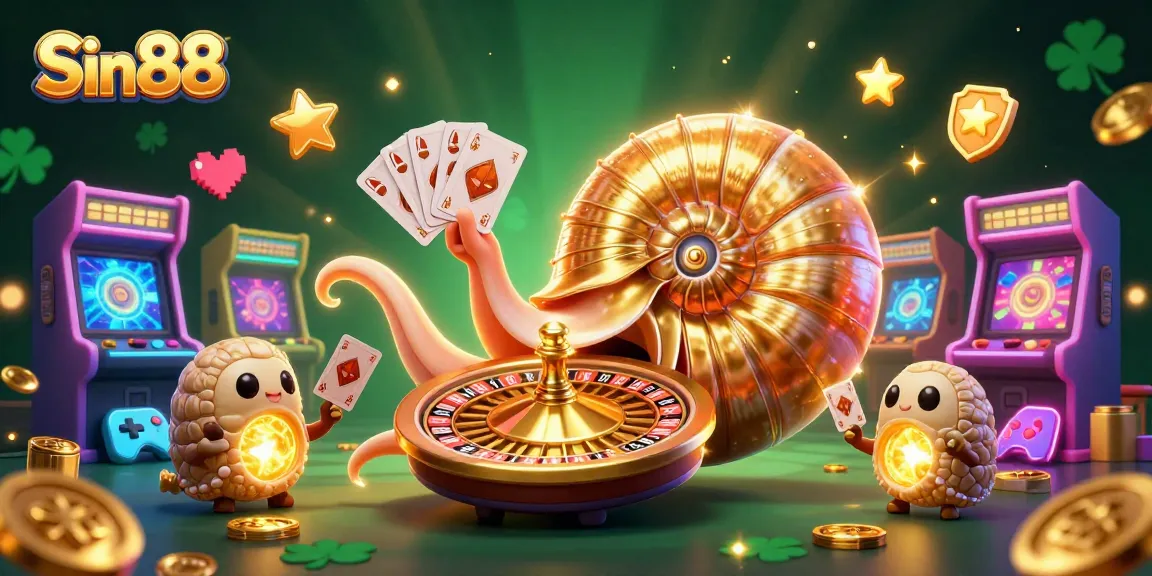 Experience the thrill of Sin88 with a vibrant 3D casino scene featuring a giant nautilus and glowing arcade elements.