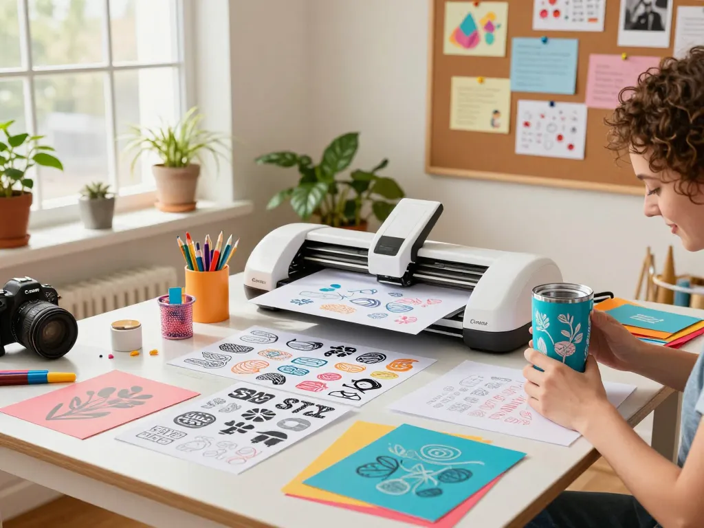 Creative crafting session with SVG bundle designs in a vibrant studio.
