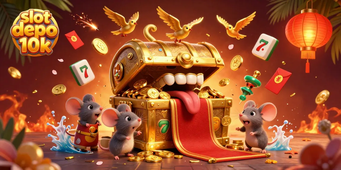 Engage in thrilling gaming with slot depo 10k as you discover vibrant online casino treasures surrounded by colorful 3D characters.