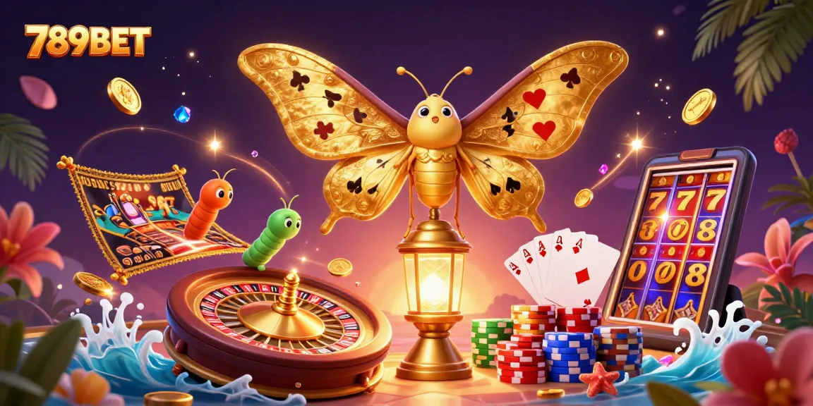 Experience the excitement of 789BET with this vibrant 3D casino illustration showcasing flying coins and playing cards.