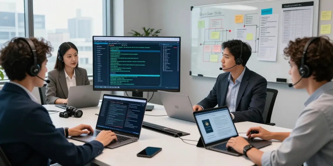 Experts recovering stolen cryptocurrency in a collaborative high-tech workspace with digital displays and security tools.