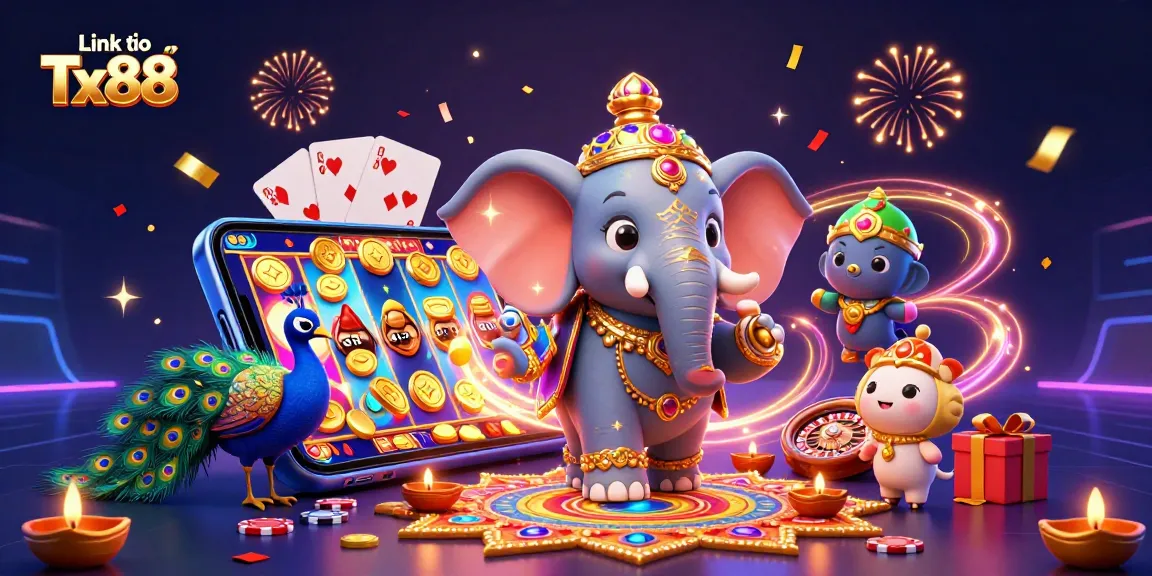 Link vào Tx88: Experience thrilling online slots and casino games with a vibrant 3D illustration