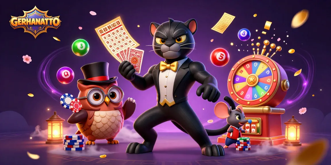 Mainkan GERHANATOTO dengan karakter kartun unik dan elemen lotere yang meriah, menciptakan suasana kasino yang mengasyikkan.