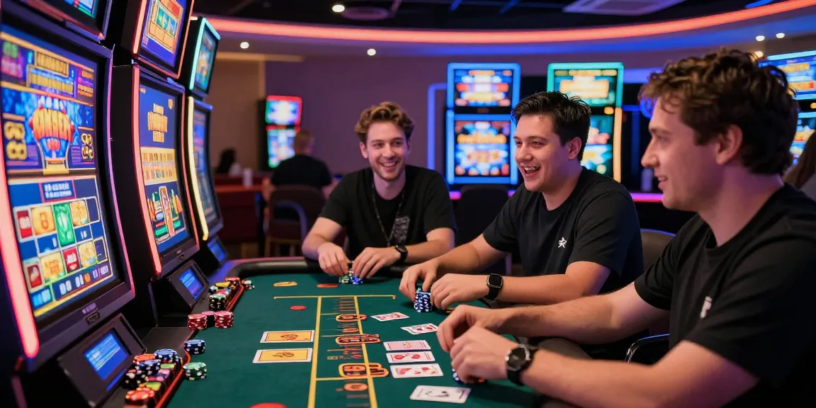 Group of players enjoying slots in an exciting online casino environment, showcasing vibrant graphics.