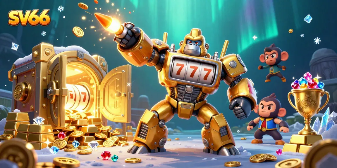 Experience thrilling wins with sv66, featuring an epic golden gorilla mech amidst treasures.