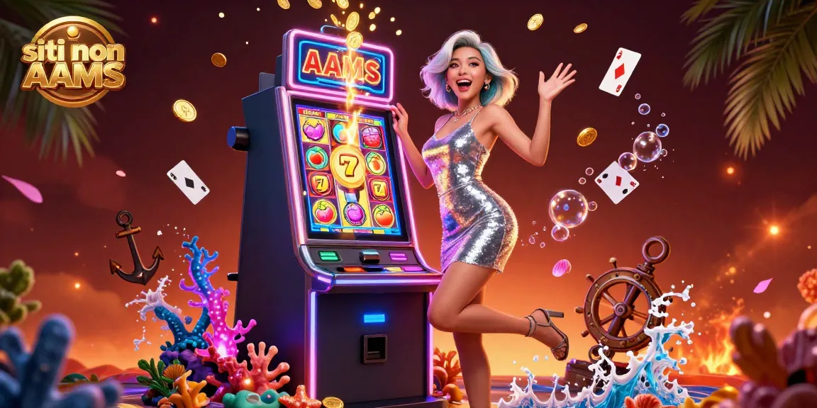 scena di gioco siti non AAMS che mostra una donna felice che festeggia un jackpot a una macchina da gioco, elementi di gioco dinamici volanti