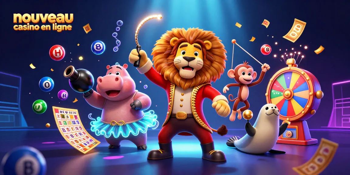 Découvrez le nouveau casino en ligne à travers une illustration dynamique avec des personnages colorés et des éléments de jeu captivants.