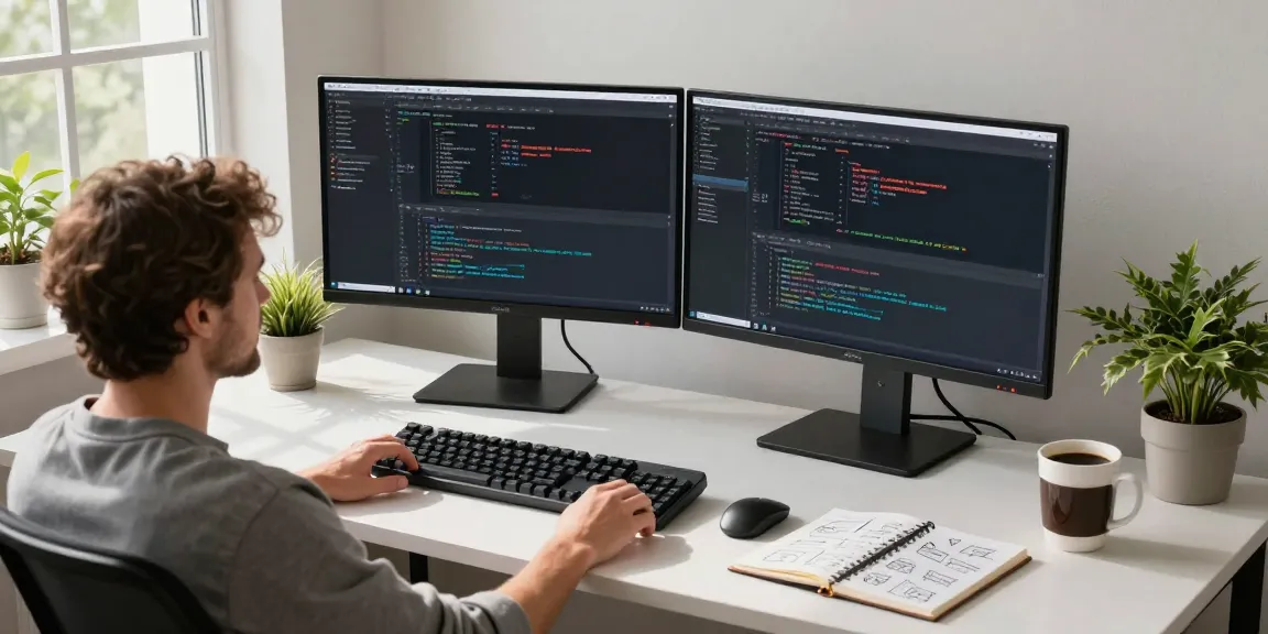 Developer using 截图软件 in a modern workspace with multiple screens and coding tools