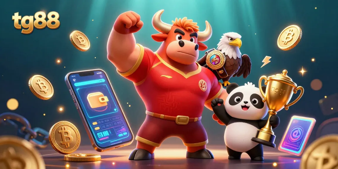 Engage with tg88's thrilling casino experience featuring vibrant characters and neon crypto elements.