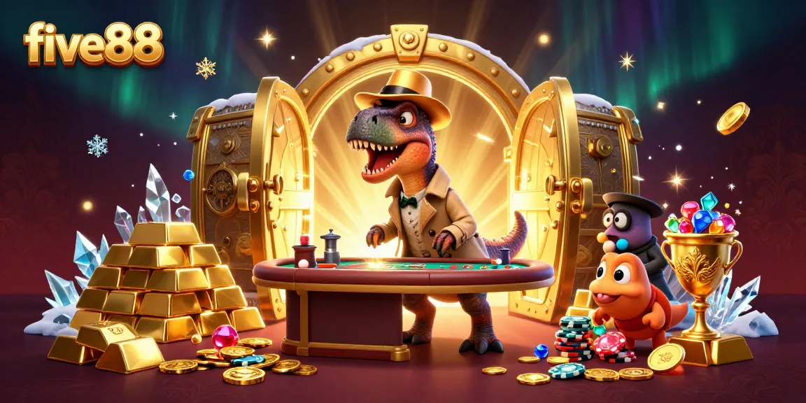 five88 reveals thrilling blackjack action with cartoon velociraptor, pit boss, and playful heist elements.