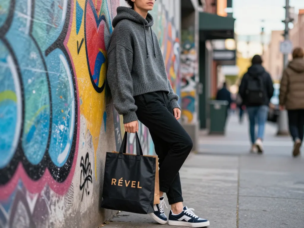 RÉVEL urban fashion scene featuring cozy wool blend jumper and trendy outfit at revelcollective.myshopify.com