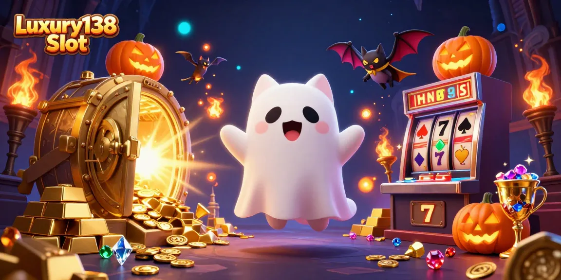 Experience the Luxury138 Slot adventure featuring a ghost cat and vibrant casino elements.