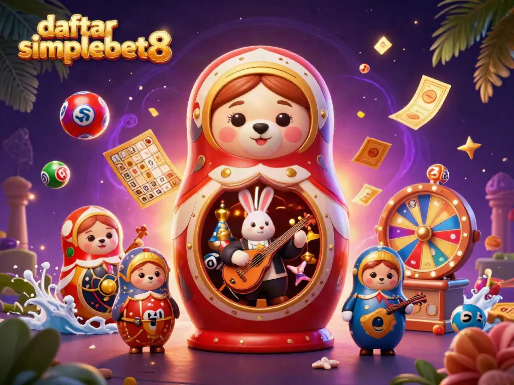 Experience the excitement of daftar simplebet8 with vibrant lottery elements and captivating 3D characters.